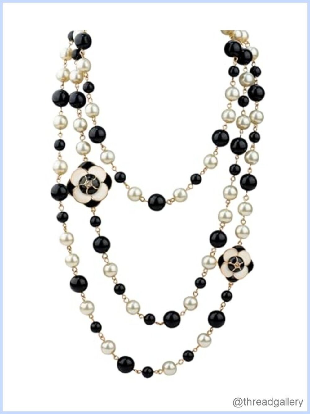 Imitation Pearl Long Strand Layered Necklace Camellia Flower Statement Women